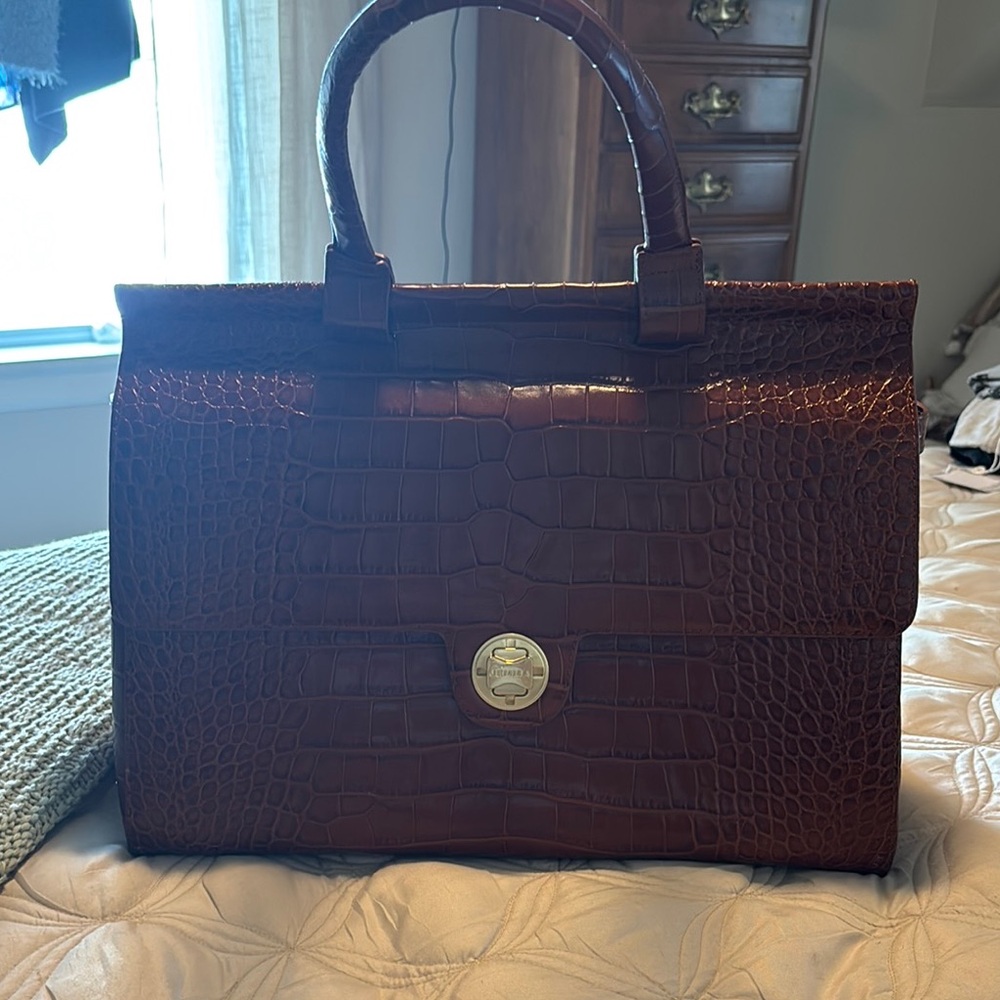Crocodile Embossed Brown Handbag